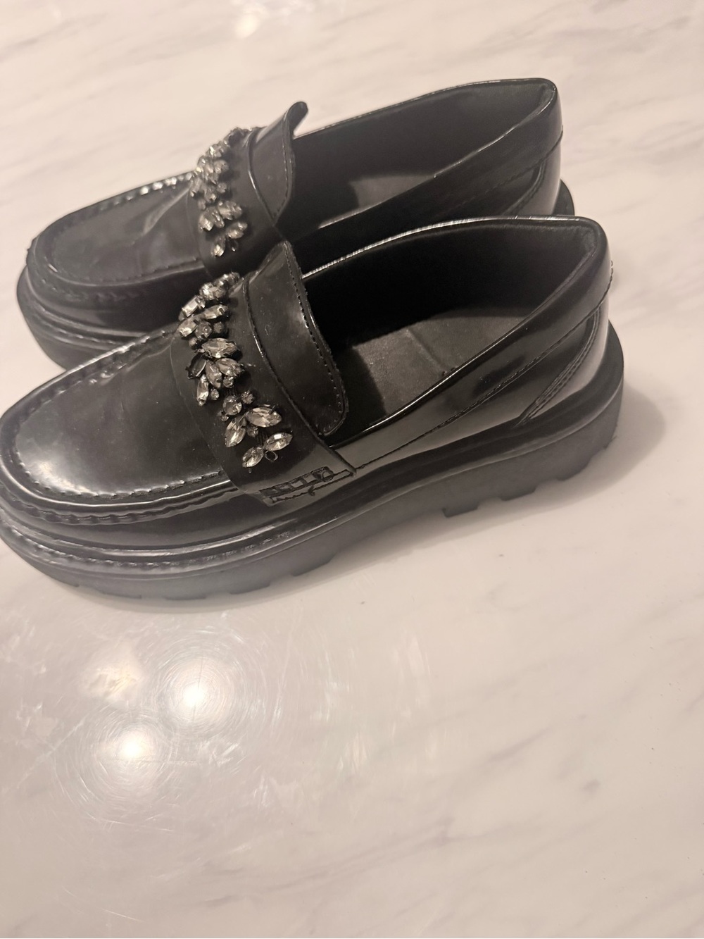 Zara Black Jeweled Platform Loafers